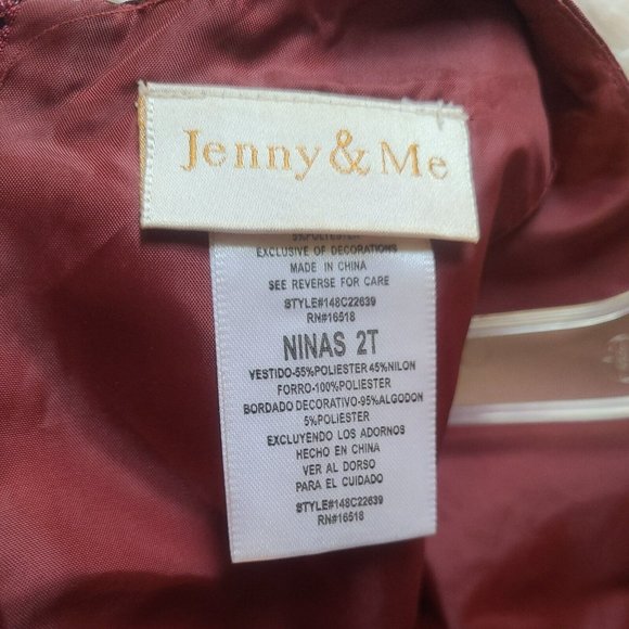 Toddler Dress Size 2T, Jenny and Me Infant Dress Burgundy Floral Belted Bow EUC - Picture 5 of 5
